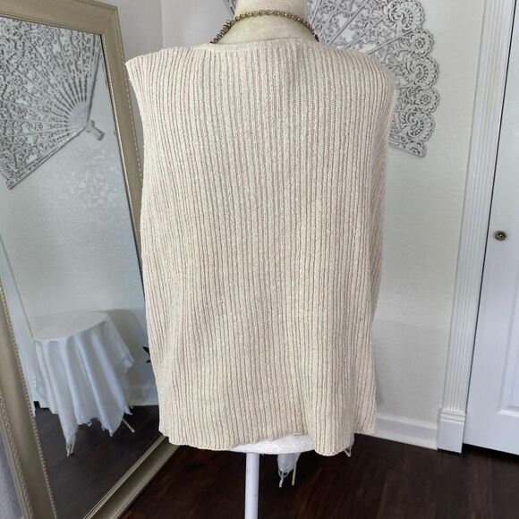 Plus Size Cream Knitted Boho Cotton Silk Knit Button Up Vest Top 22 / 24 / 2XL - Picture 5 of 6